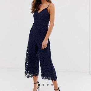 ASOS Liquorish Cami Lace Jumpsuit Navy Small